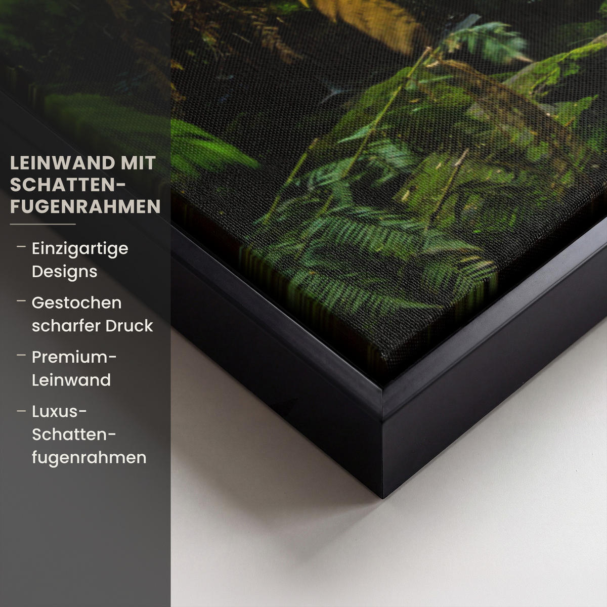 LEINWAND Bilder mit Rahmen - Dschungel - Wasserfall - Australien - Pflanzen - Natur - 50x50 - Dunkelgrün, Textil (50/50cm) - MuchoWow