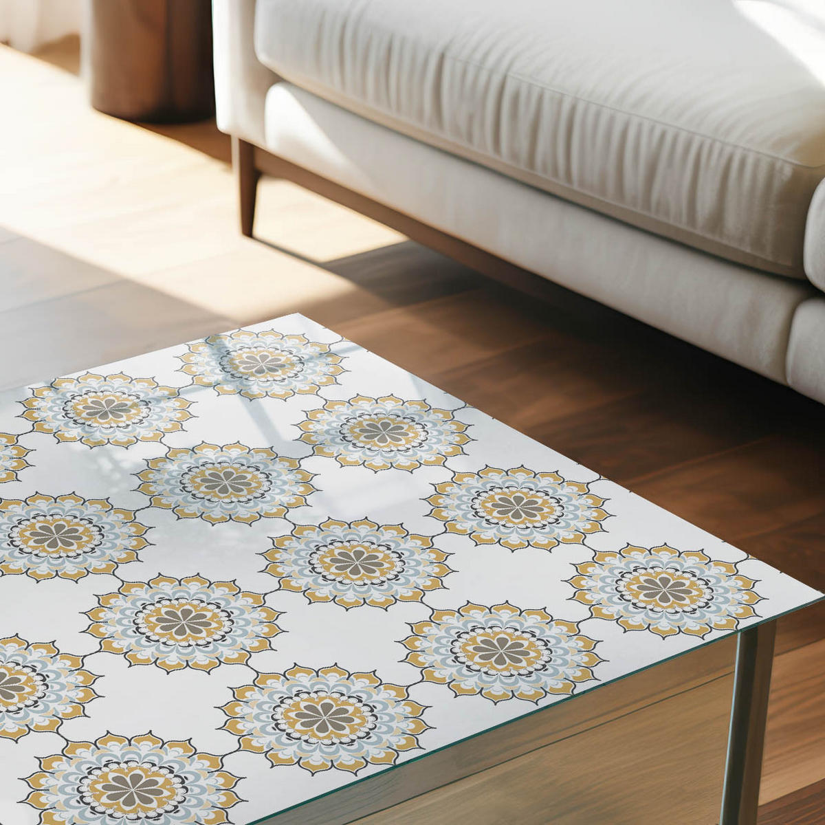 GLASPLATTE 80x60 cm – Geometrische Blumen - Grün, Glas (0.4/80/60cm) - ArtPrintCave