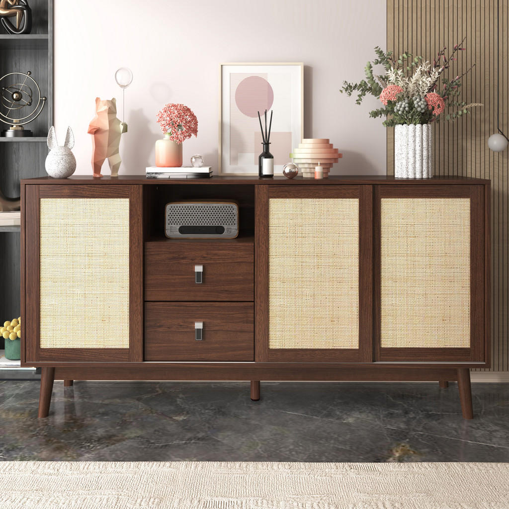 Thumbnail - Redom Sideboard, Nussbaum, Holzwerkstoff, 155x80x38 cm, Wohnzimmer, Kommoden & Sideboards, Sideboards