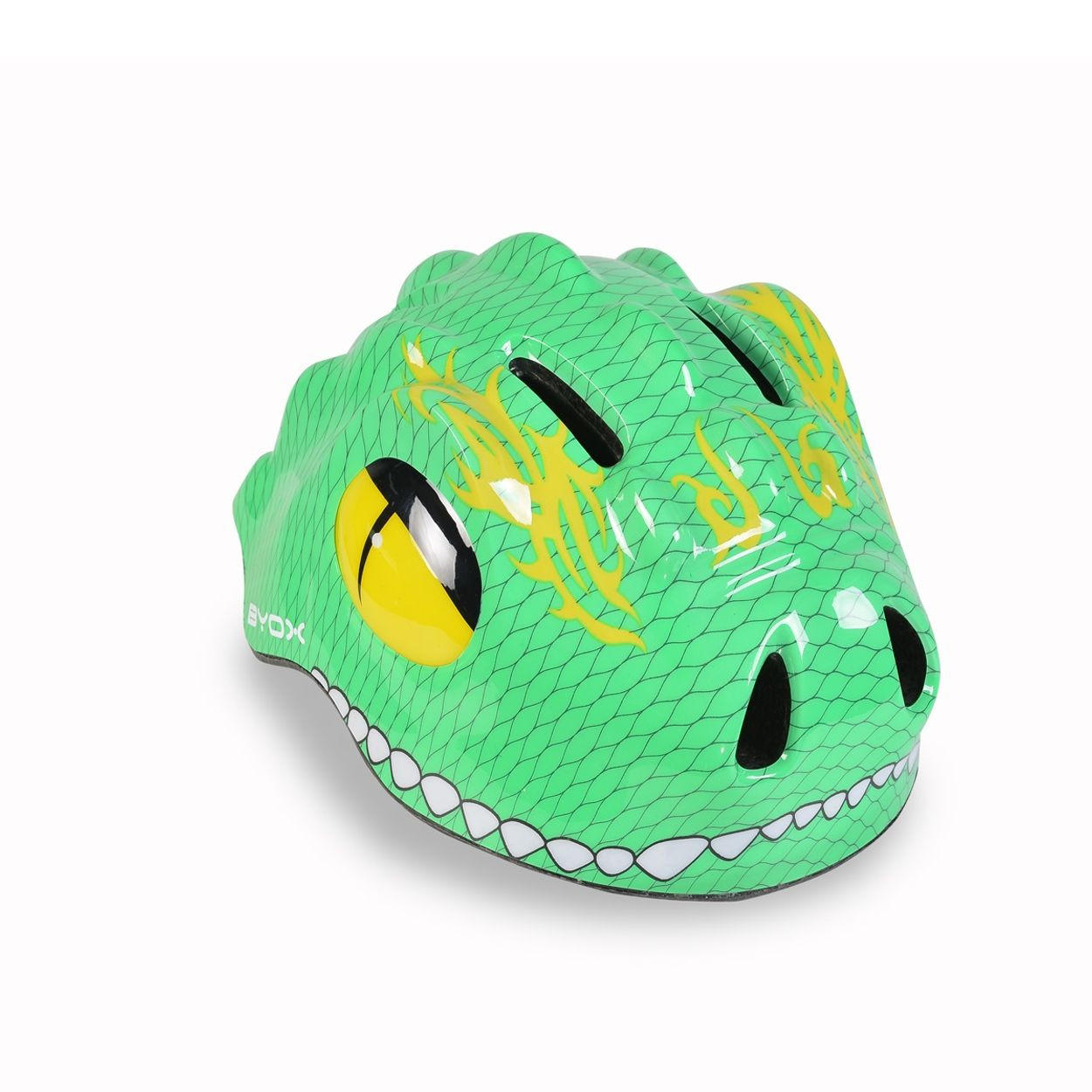 KINDERHELM Y27 Dino grün Größe S 48-54 cm, LED-Beleuchtung, 4 Löcher, einstellbar, EPS-Schale - Grün, Kunststoff (20/26cm)