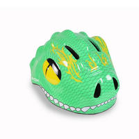 KINDERHELM Y27 Dino grün Größe S 48-54 cm, LED-Beleuchtung, 4 Löcher, einstellbar, EPS-Schale - Grün, Kunststoff (20/26cm)