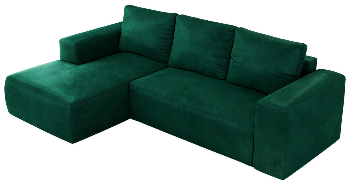 ECKSOFA TRENTINO L Dunkelgrün Velvet - Links - Dunkelgrün/Schwarz, Textil (266/164cm) - MKS