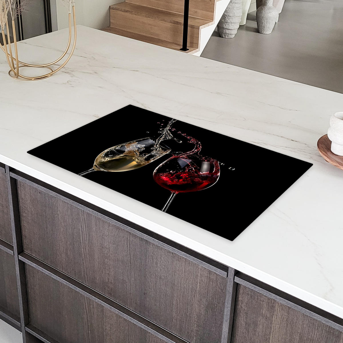 HERDABDECKPLATTE Rotwein - Weißwein - Glas - Schwarz 90x52 cm - Weinrot, Kunststoff (90/52/0.2cm) - MuchoWow