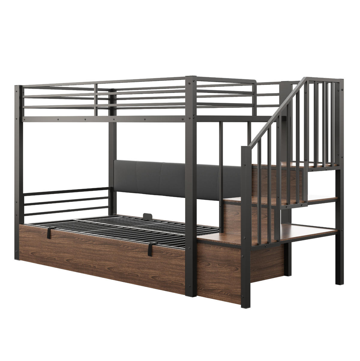 PATROVÁ postel 90/200 cm černá z kovu a MDF s úložným prostorem - černá, plast (90/200cm) - OKWISH