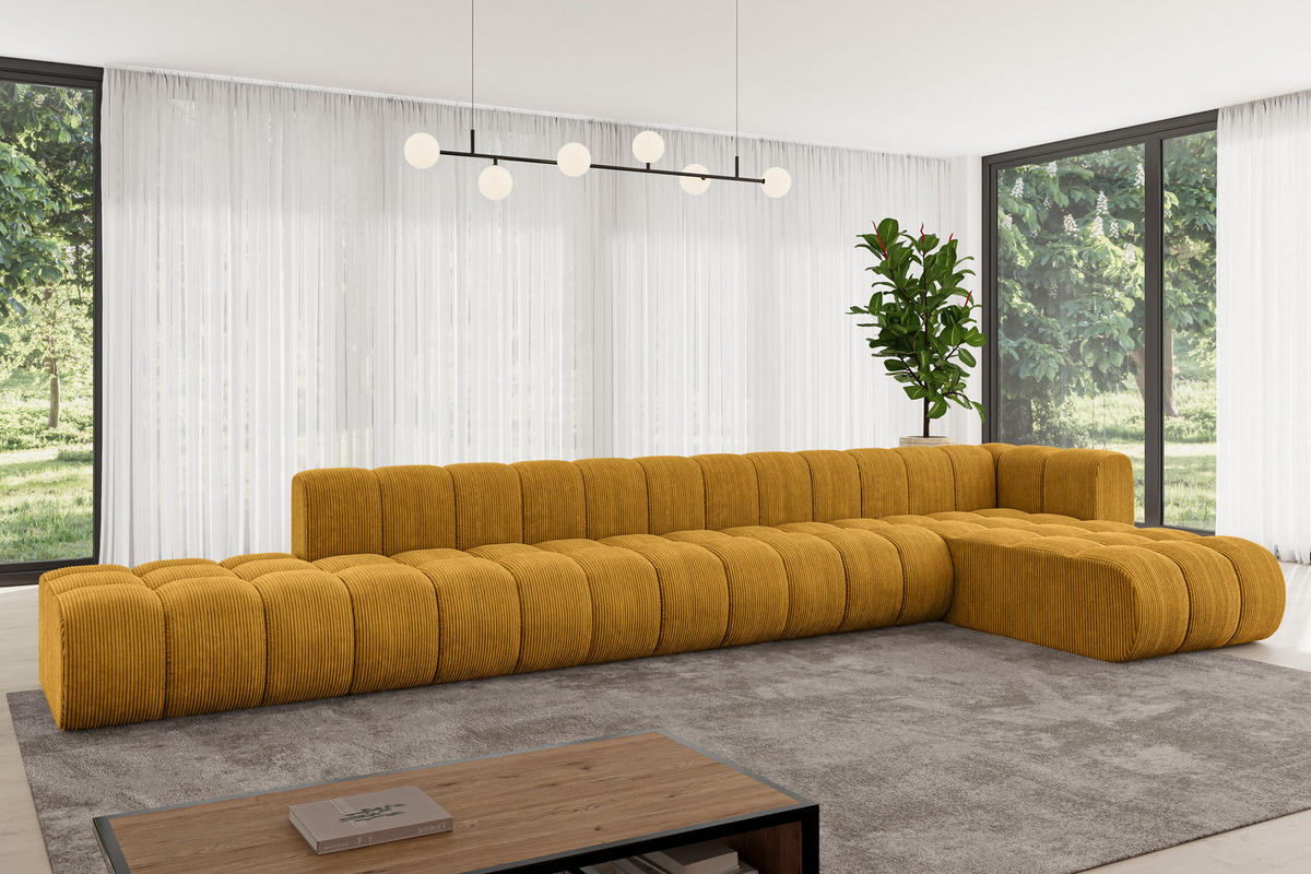 ECKSOFA modulares Sofa Zuvon-L3 - 478x177x70 cm Senfgelb - Currygelb, Holzwerkstoff/Textil (478/177cm) - ALTDECOR