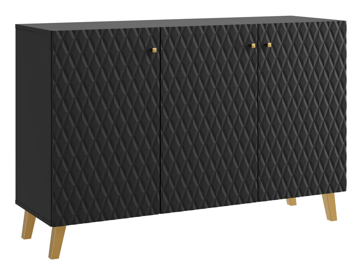 KOMMODE Phuket Graphit Schwarz, Rautenmuster 120 / 39 / 76 cm - Goldfarben/Graphitfarben, Holz/Holzwerkstoff (120/76/39cm) - Feldmann-Wohnen