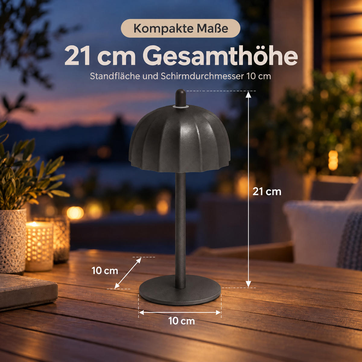 LED-TISCHLEUCHTE Umbrella schwarz 21cm Metall 2er-Set - Schwarz, Metall (10/10/21cm) - Northpoint