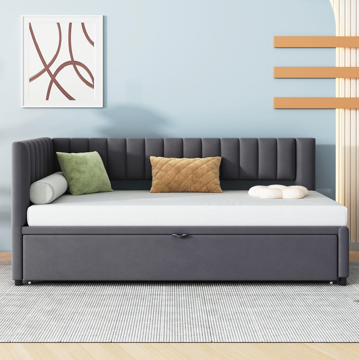SCHLAFSOFA 90/200 cm mit Ausziehbett, L-Form und Samtbezug, Grau - Grau, Textil (97.5/75/208cm) - Redom