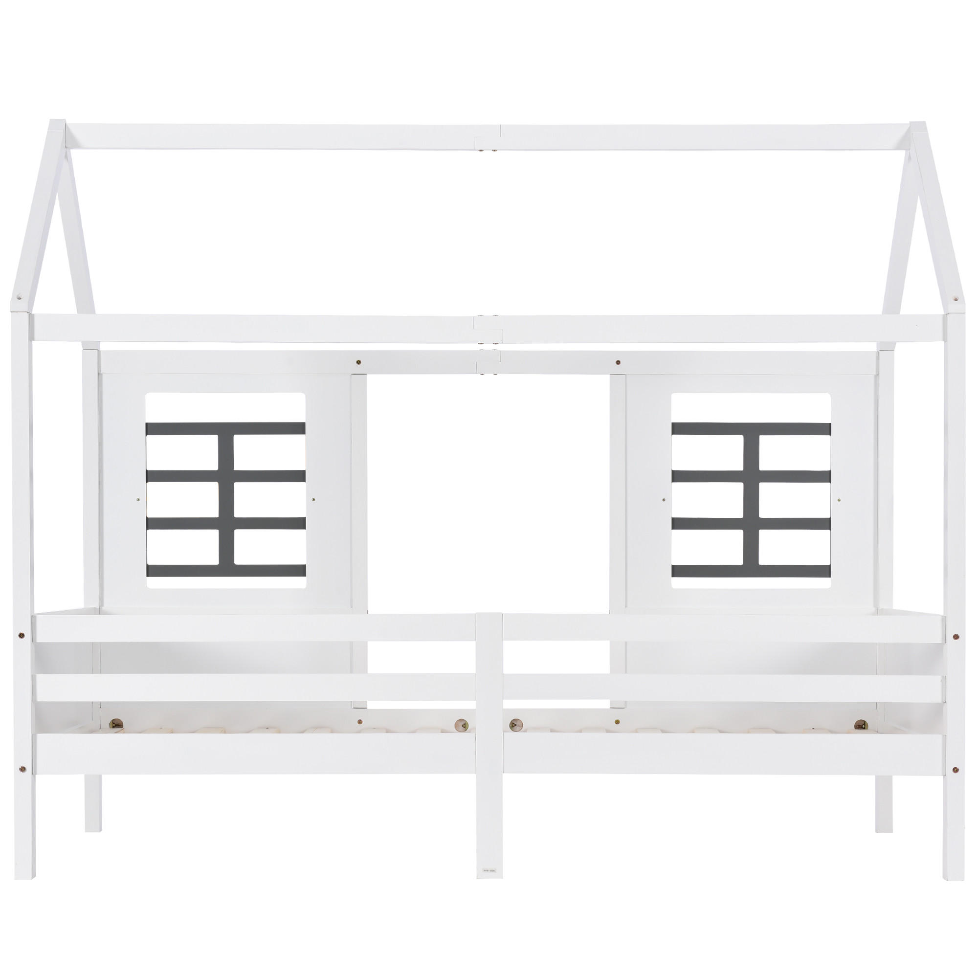 HAUSBETT 90/200 cm DE-00429, in Weiß, 2 Schubladen und Fenstern - Weiß, Holz (90/200cm) - ComfortXL