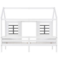 HAUSBETT 90/200 cm DE-00429, in Weiß, 2 Schubladen und Fenstern - Weiß, Holz (90/200cm) - ComfortXL