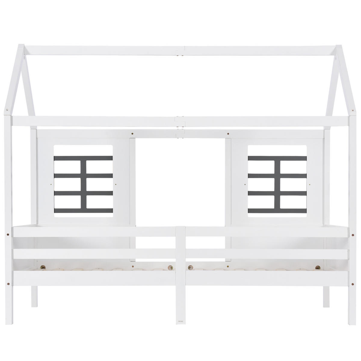 HAUSBETT 90/200 cm DE-00429, in Weiß, 2 Schubladen und Fenstern - Weiß, Holz (90/200cm) - ComfortXL