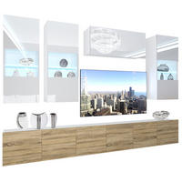 WOHNZIMMERWAND Schrankwand mit LED Weiß / Sonoma Eiche - Weiß/Sonoma Eiche, Holz (300/180/36cm) - B BELINI GROUP
