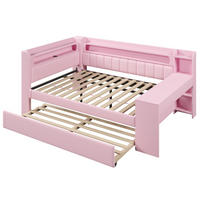 AUSZIEHBETT 140/200 DE-03383, mit LED, Ausziehbett und Schreibtisch, in Rosa - Pink, Holzwerkstoff (140/200cm) - ComfortXL