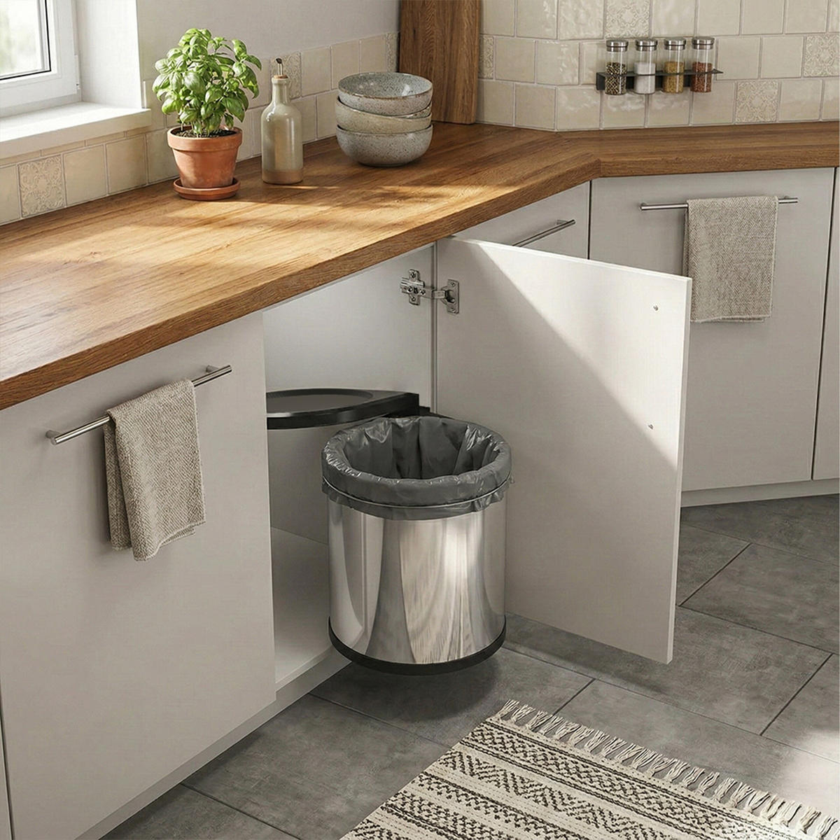 VESTAVNÝ odpadkový koš - stříbrná, kov/plast (28/32.5/34cm) - Relaxdays