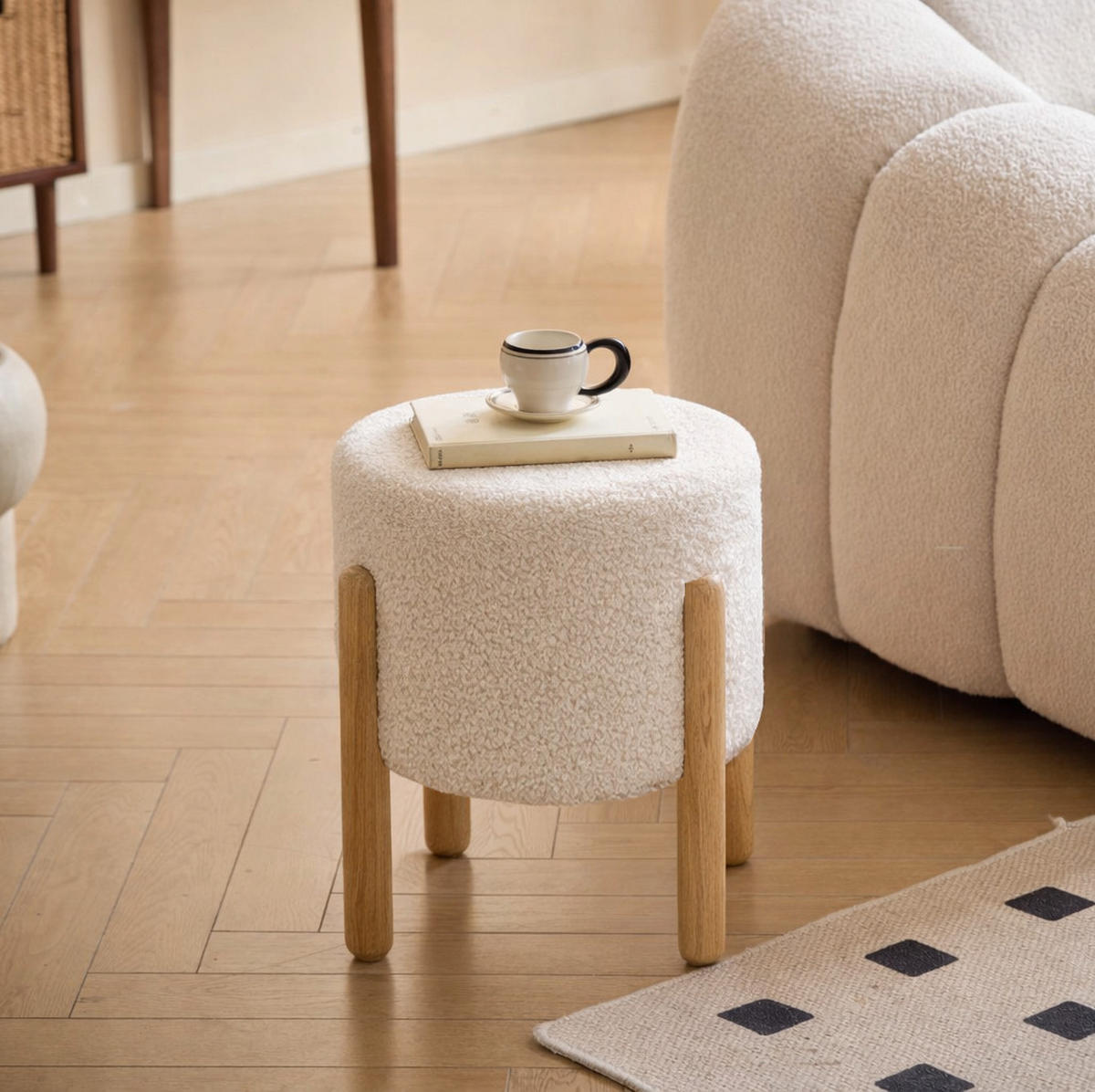 HOCKER Wolle Weiß - Weiß, Textil (33.5/40/33.5cm) - Nordlys