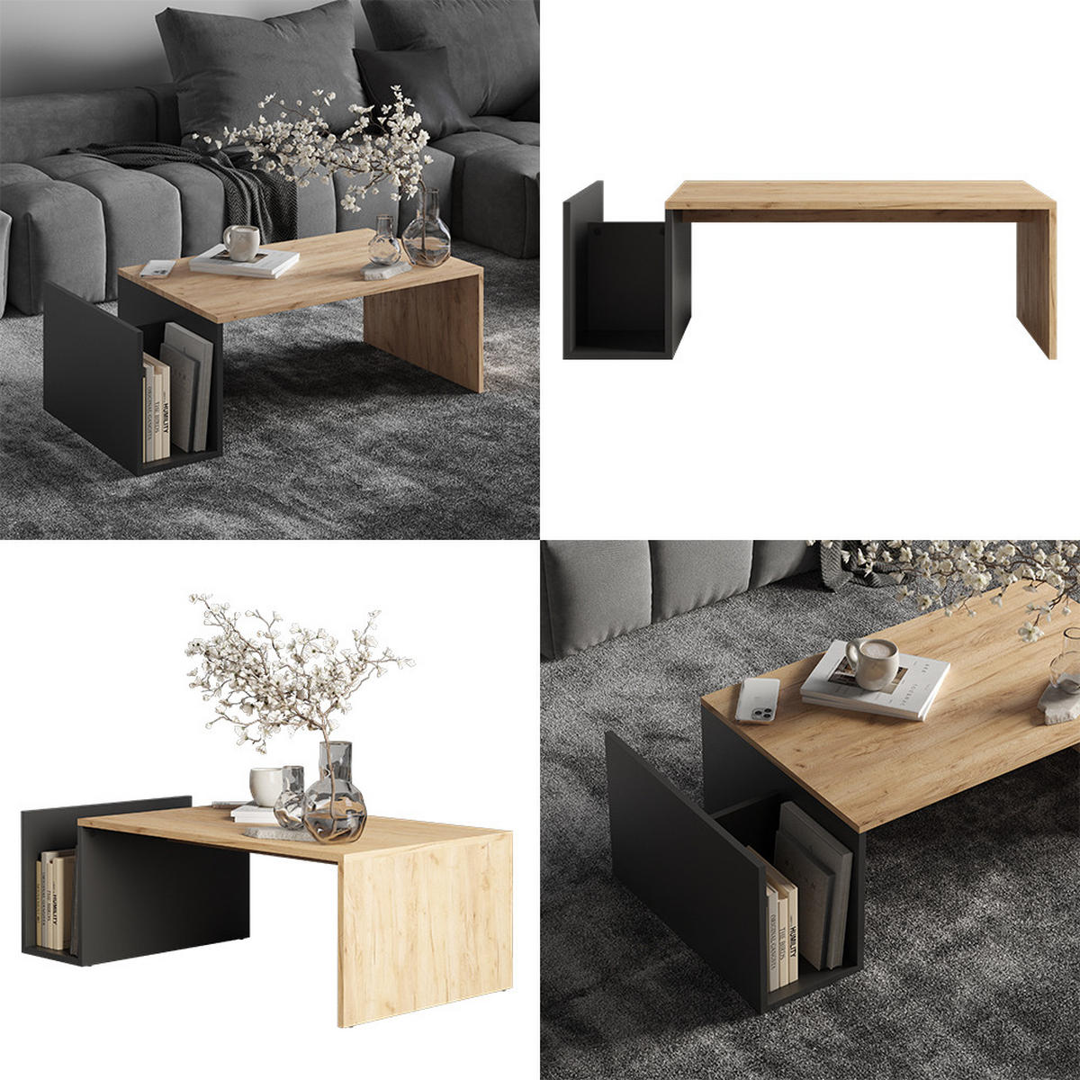 COUCHTISCH Avento Goldkraft Eiche/Anthrazit 100 x 50 cm - Anthrazit/Eiche Wotan, Holzwerkstoff (50/100/32.9cm) - Vicco