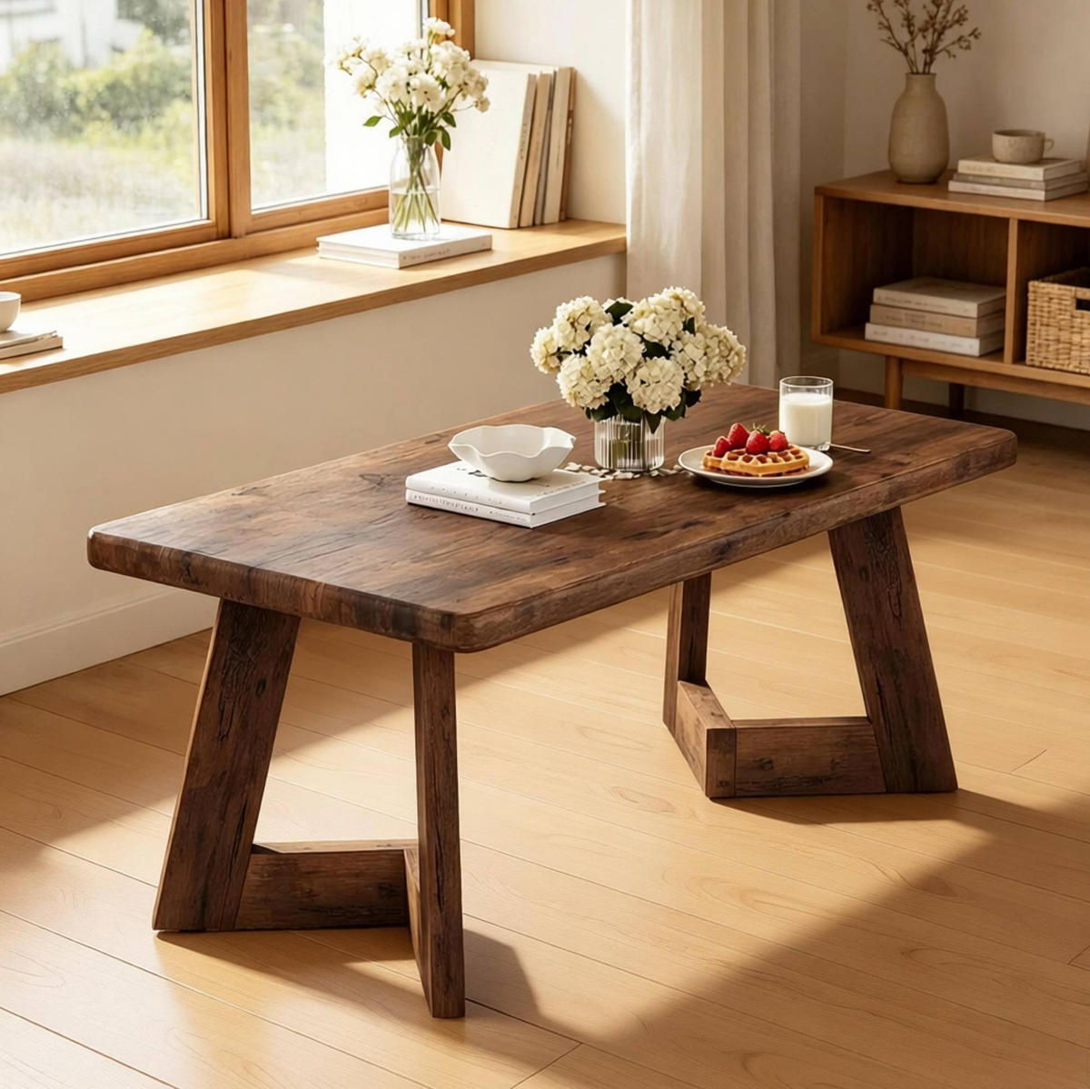 COUCHTISCH 120/60/51 cm rustikales Braun aus Holz mit 4 cm Tischplatte - Kastanienfarben, Holz (60/120/50cm) - OKWISH