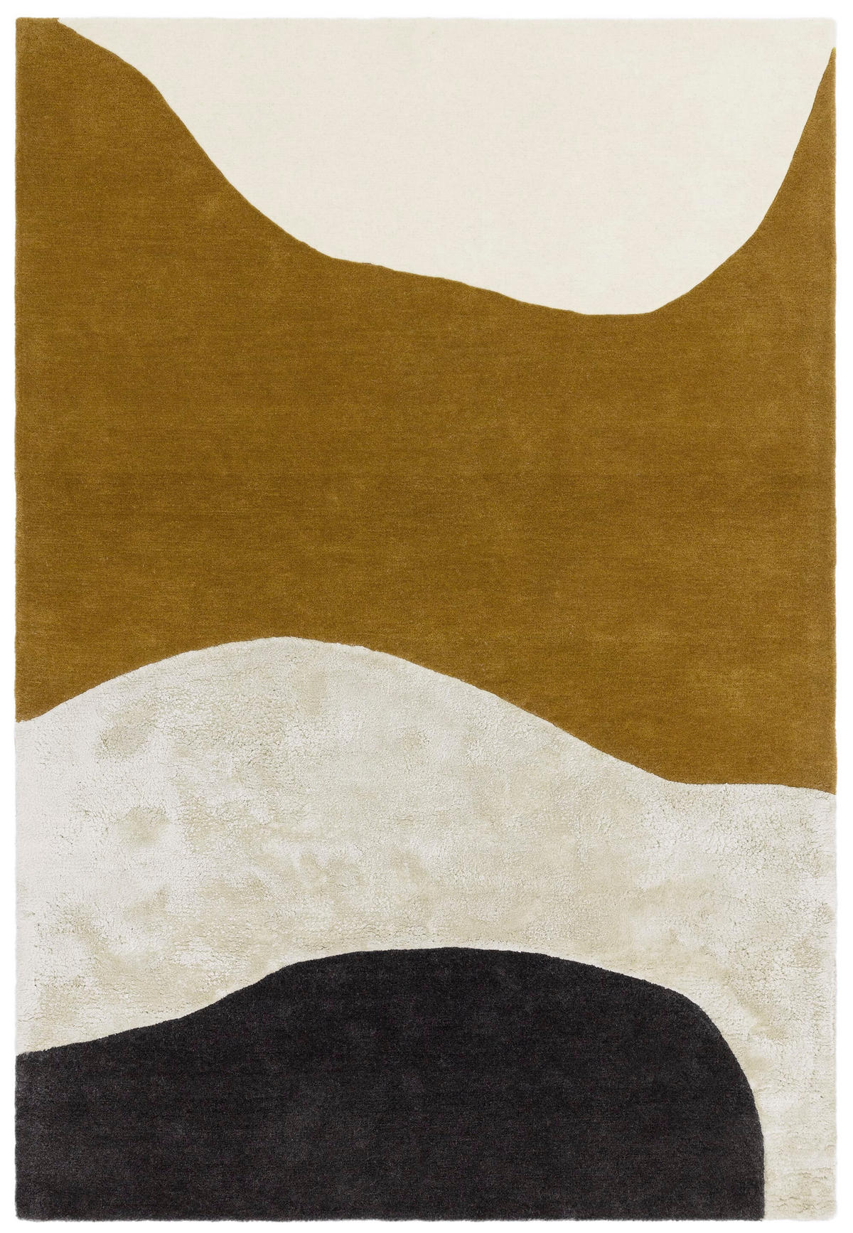 TEPPICH Wolle handgetuftet hoch-tief abstrakte Landschaft schalldämpfend HULL-Humber, Senfgelb 120x170 cm - Currygelb, Textil (120/170cm) - KADIMA DESIGN
