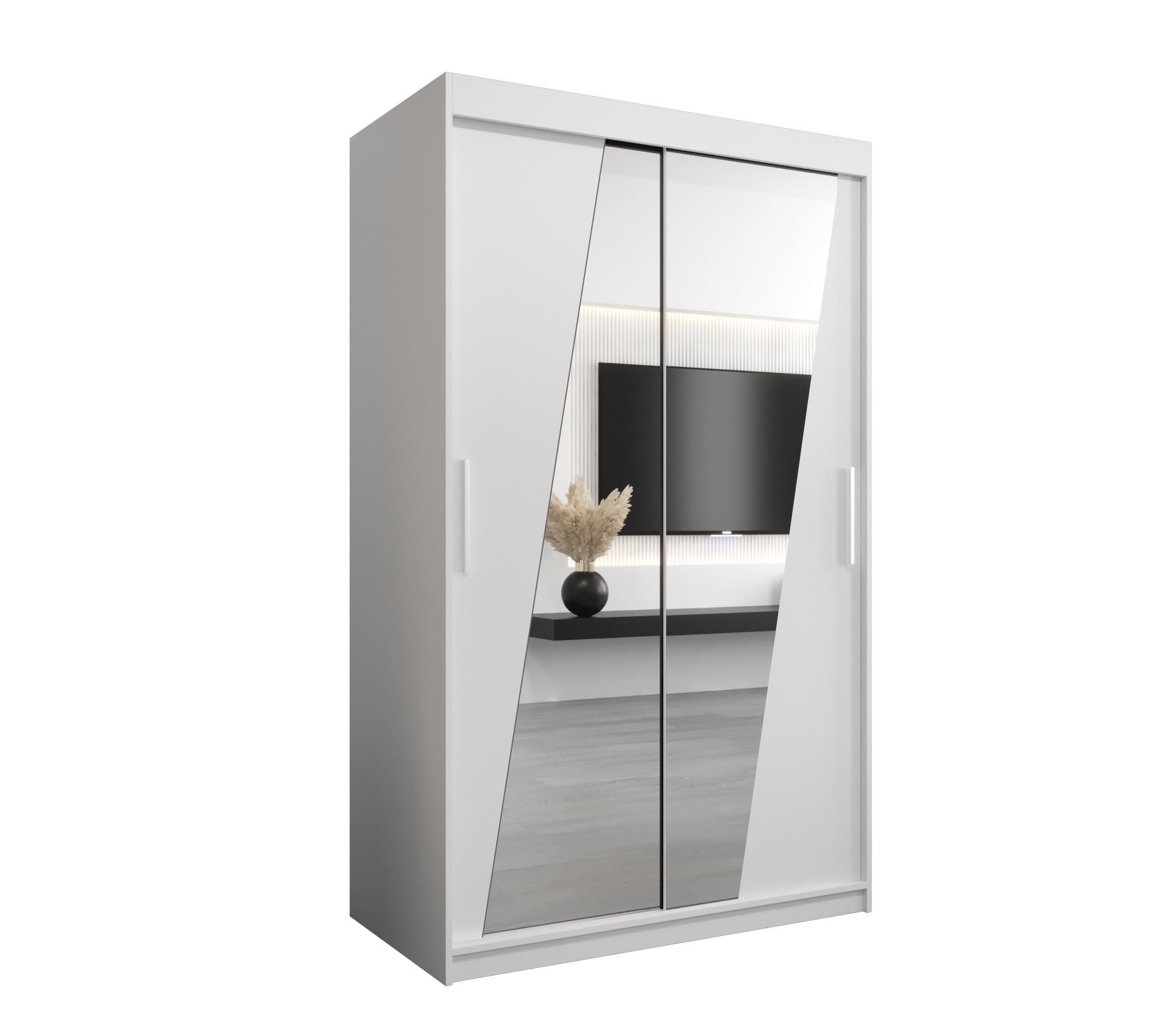 Abiks Möbel Schwebetürenschrank Weiß, Weiß 120x200x62 cm
