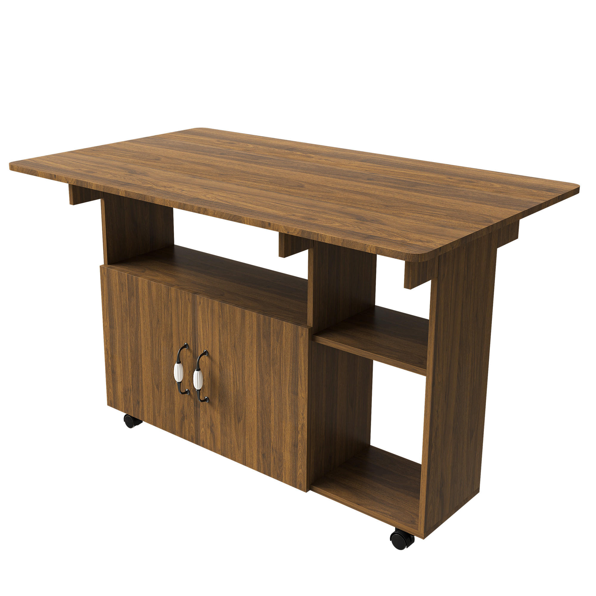 KLAPPTISCH 110/70/80 cm mit 5 Ablageböden DE-39961 Heller Nussbaum - Walnussfarben, Holzwerkstoff (70/110/80cm) - ComfortXL