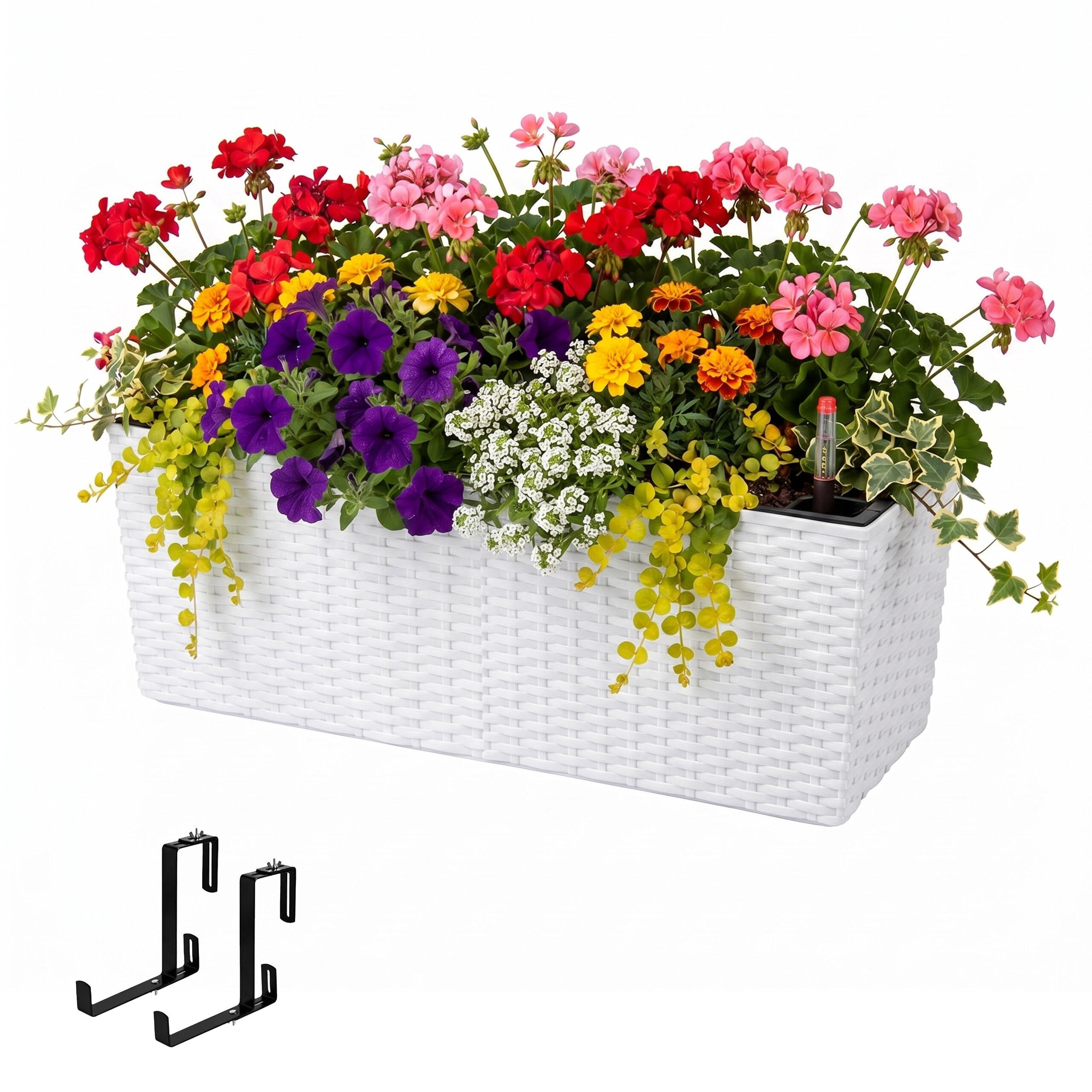 JARDINIERĂ Albă cu suport autoirigare - alb, material plastic/metal (50/19/19cm) - Relaxdays