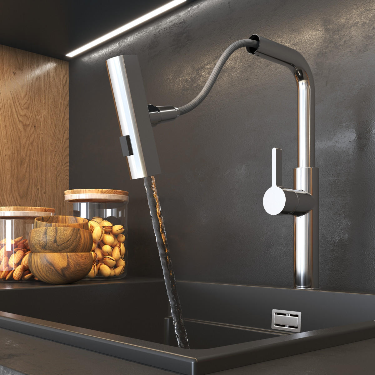 KÜCHENBATTERIE Giro - Chromfarben, Metall (17/39/35cm) - Granitan