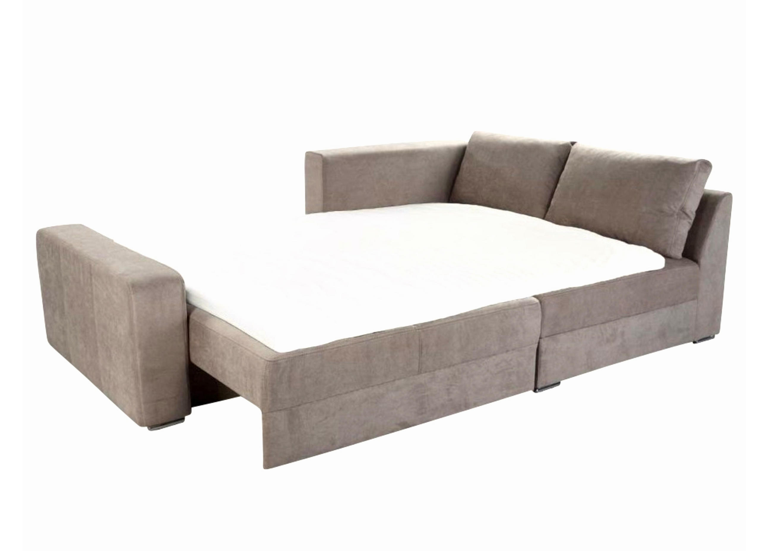 ECKSOFA-DAUERSCHLÄFER Boxspring Federkern Topper Bettkasten, seitenverkehrt montierbar B260/T181/H88 cm, Mikrofaser in Hell-Braun / 15108 - Hellbraun/Chromfarben, Textil/Metall (260/181cm) - luma-home
