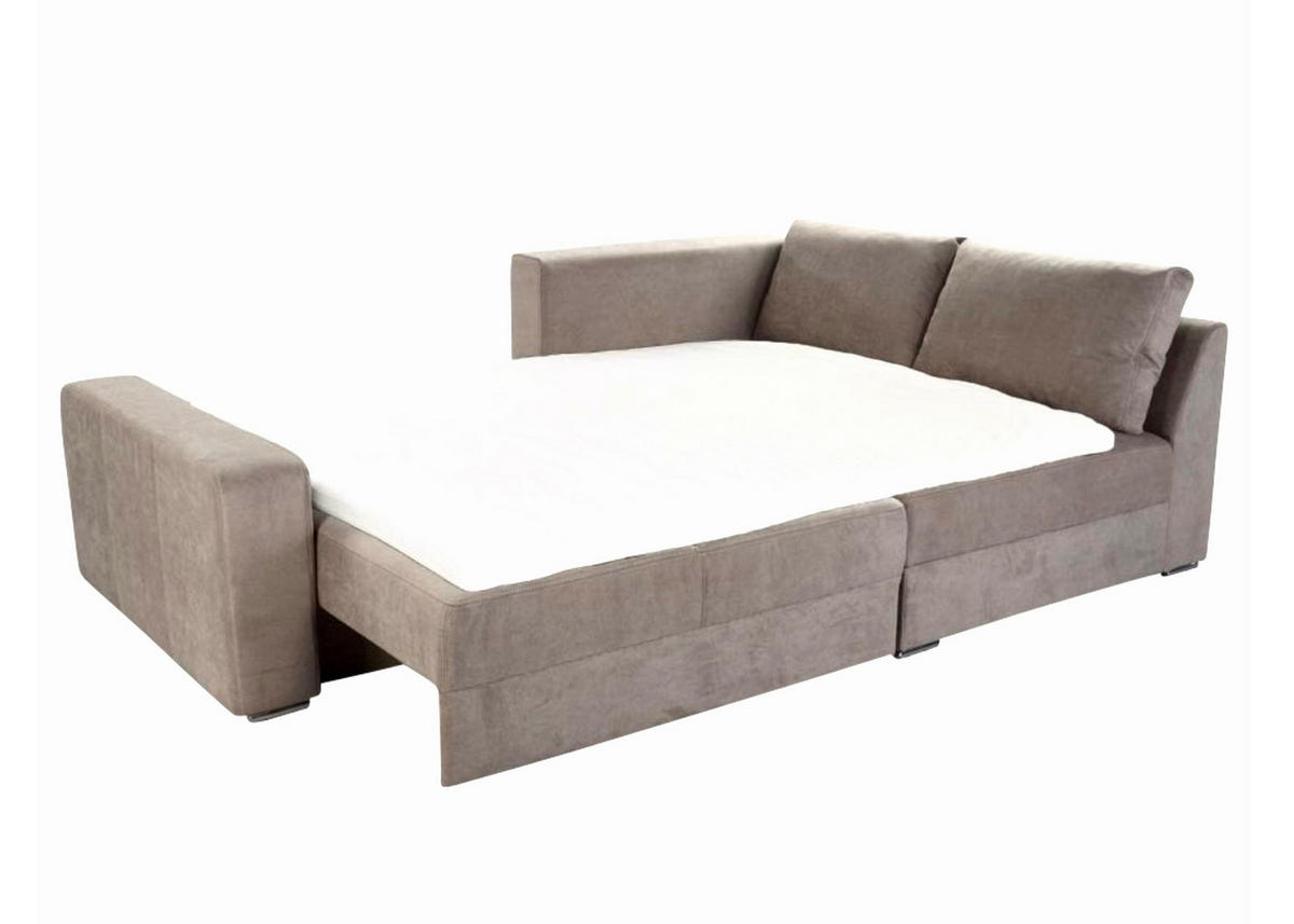 ECKSOFA-DAUERSCHLÄFER Boxspring Federkern Topper Bettkasten, seitenverkehrt montierbar B260/T181/H88 cm, Mikrofaser in Hell-Braun / 15108 - Hellbraun/Chromfarben, Textil/Metall (260/181cm) - luma-home