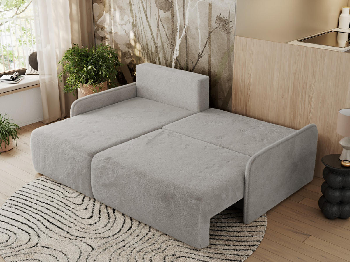 ECKSCHLAFSOFA ARPA L Hellgrau Plüsch - links - Hellgrau/Schwarz, Kunststoff/Textil (198/150cm) - MKS