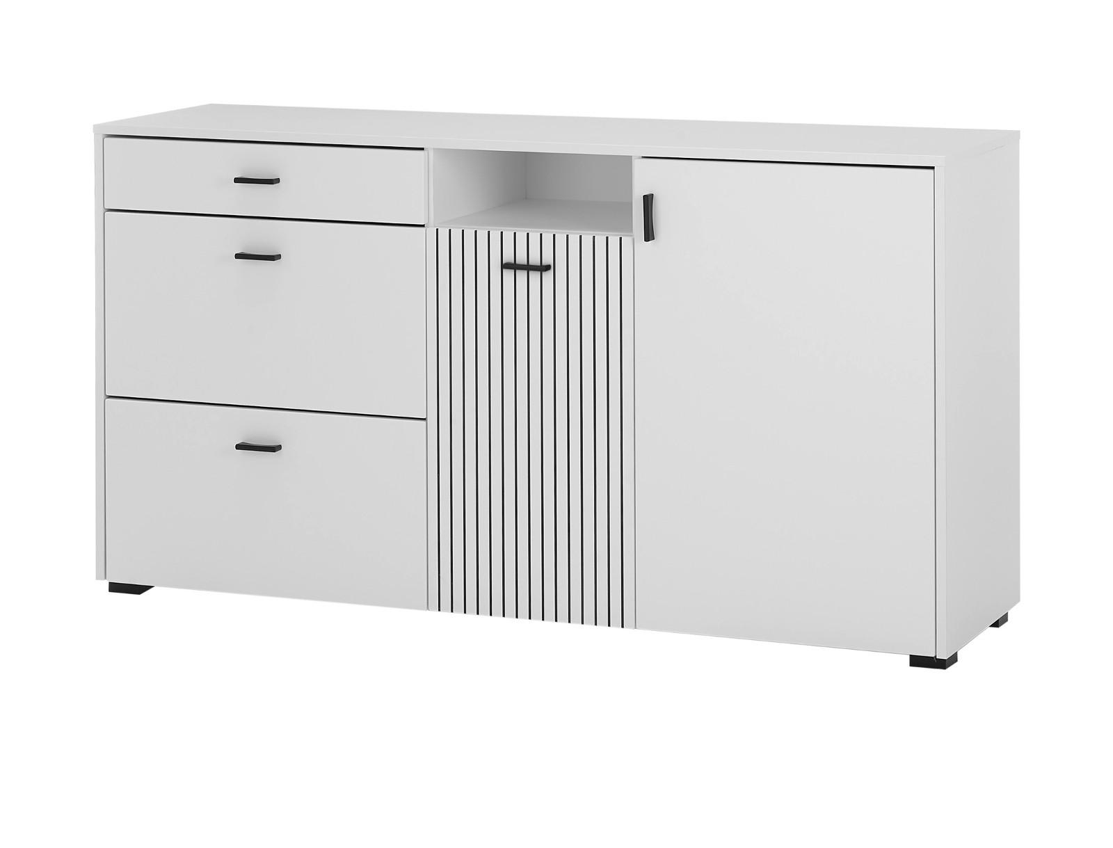 SIDEBOARD weiß matt, Kommode 150 cm - Schwarz/Weiß, Holzwerkstoff/Kunststoff (150/80/42cm) - Furn.Design