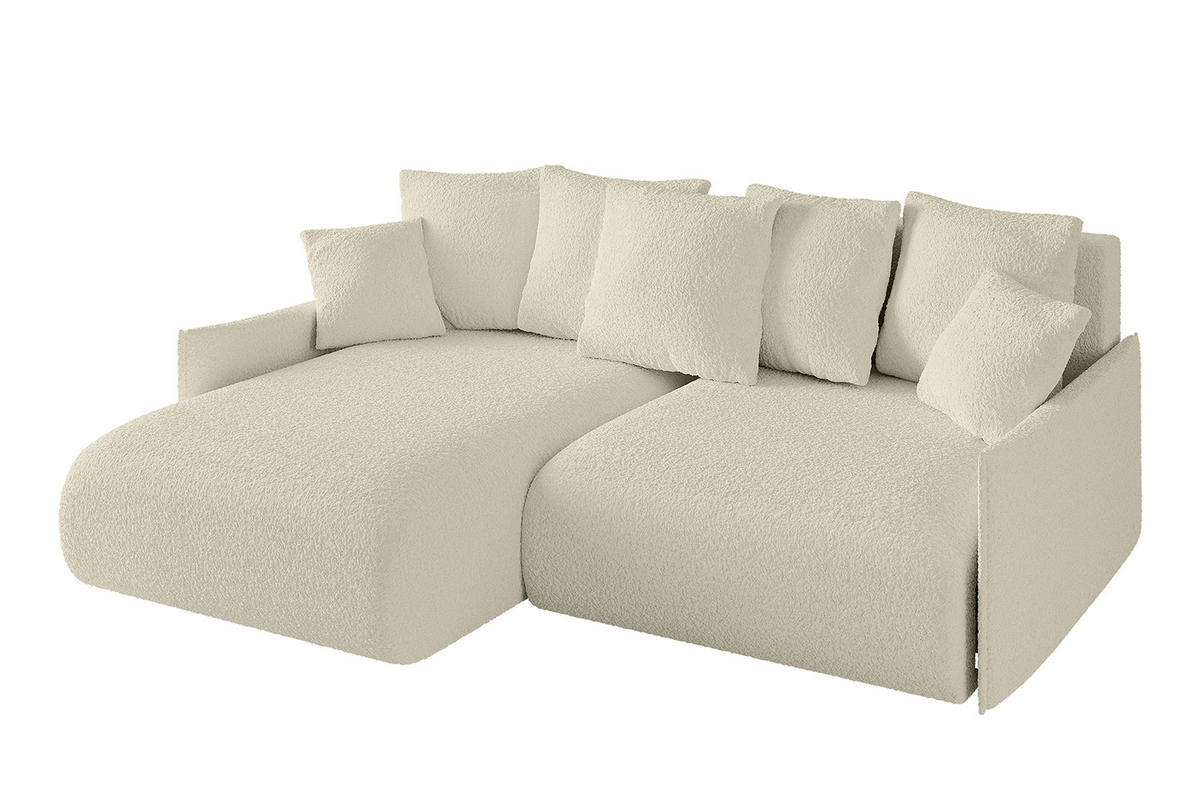 ECKSOFA mit Schlaffunktion und Bettkasten ONESK-L -v1 208x165x40 Beige Bouclé - Beige, Holzwerkstoff/Kunststoff (208/165cm) - ALTDECOR