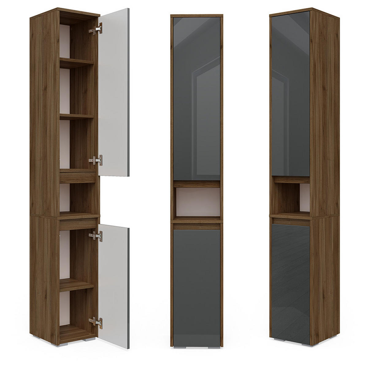 BADSCHRANK Majest Anthrazit Hochglanz 30.2 x 190 cm - Schwarz Hochglanz/Anthrazit, Holzwerkstoff (30.2/191.5/30cm) - Vicco