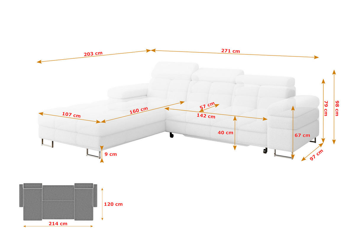 ECKSOFA mit Schlaffunktion Ottomane Links COMA L 271x203x79 Weiß Bouclé - Weiß, Holzwerkstoff/Textil (271/203cm) - ALTDECOR