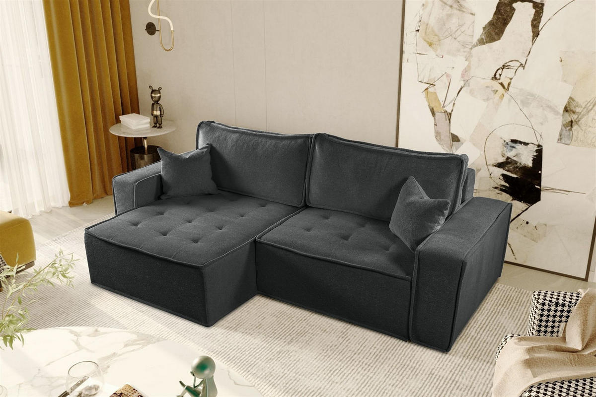 ECKSOFA Schlafsofa Flosi In Raven - Anthrazit, Holzwerkstoff/Textil (248/140cm) - Fun Möbel