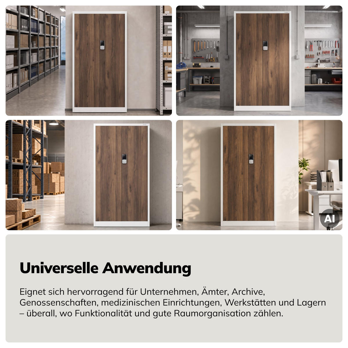 BÜROSCHRANK mit Zahlenschloss DANIEL 185x90x40 cm - Nussbaumfarben/Weiß, Metall (90/185/40cm) - Jan Nowak