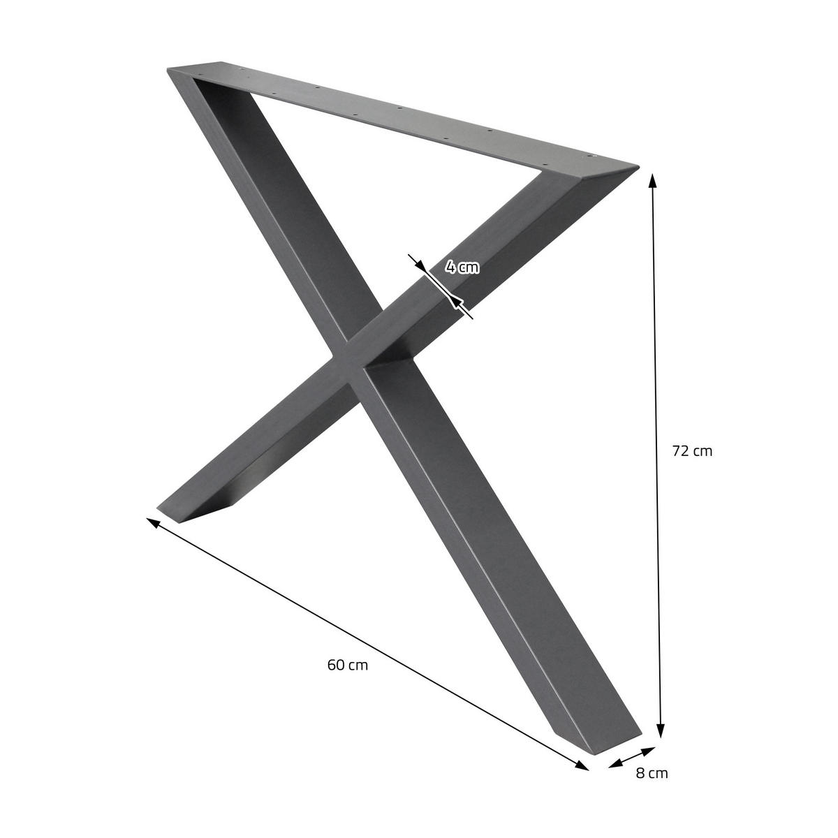 TISCHBEINE 2er Set 60 x 72 cm Anthrazit X-Form - Dunkelgrau, Metall (60/8/72cm) - ECD-Germany
