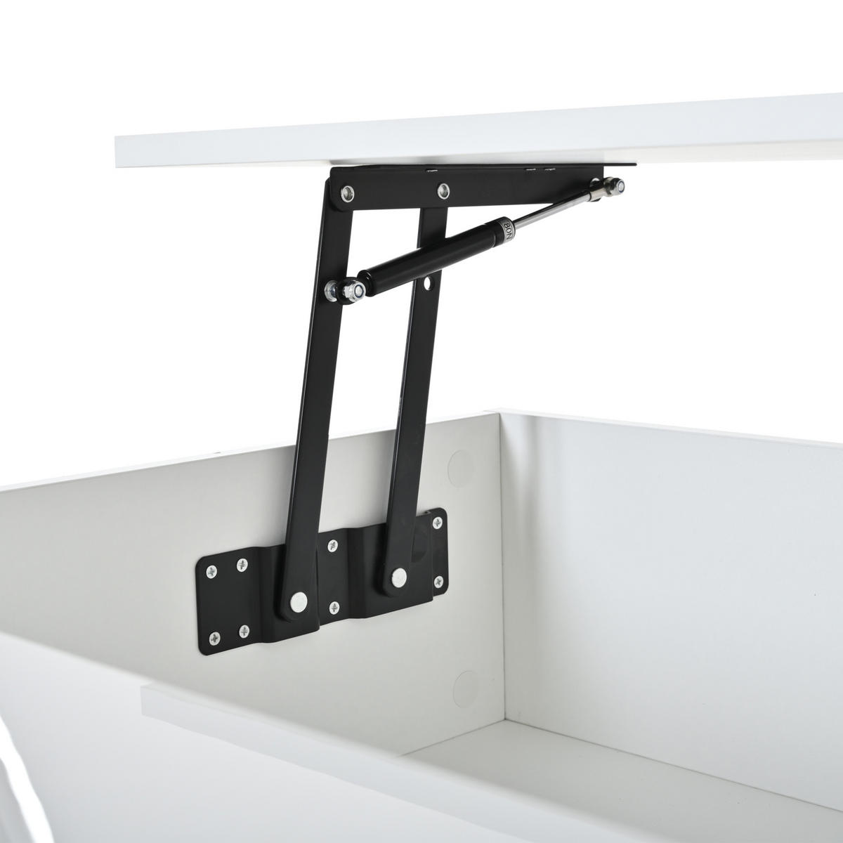 COUCHTISCH 80/75/40 cm Weiß aus Spanplatte mit Liftfunktion, LED-Lichtstreifen und Stauraum - Weiß, Holzwerkstoff (80/75/40cm) - OKMYHOME