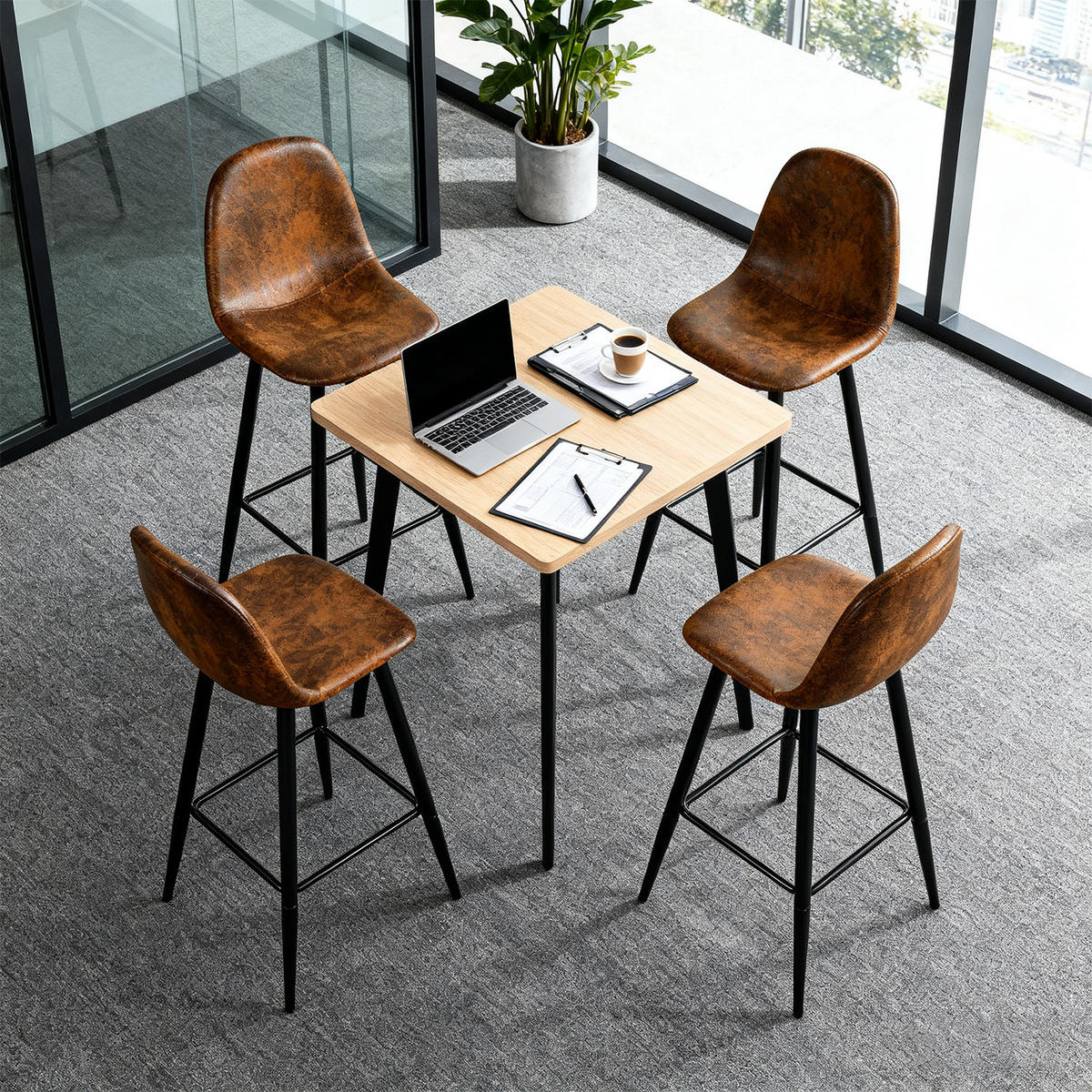 BARHOCKER 4er-Set, Sitzhöhe 77 cm, gepolstert mit Wildlederoptik-Bezug, Braun - Braun, Metall (49/103.5/42cm) - Meubles Cosy