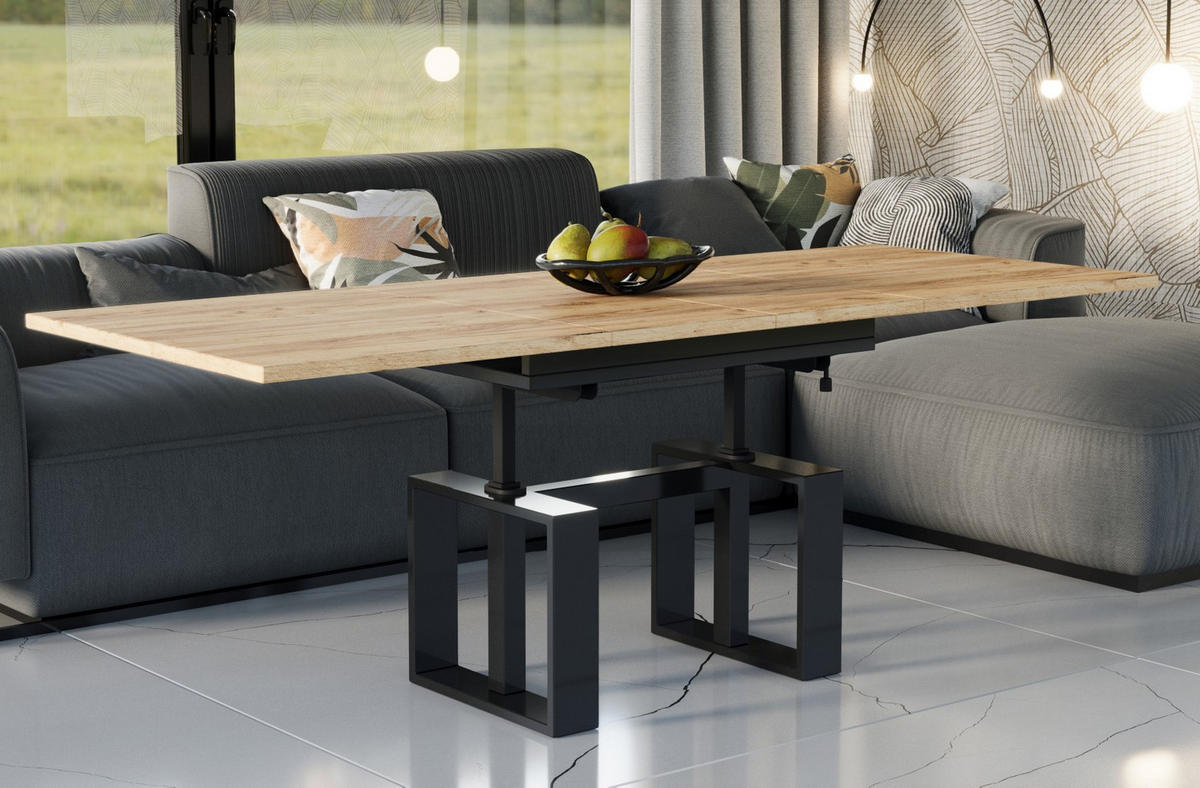 COUCHTISCH Empoli höhenverstellbar, ausziehbar bis 170 cm - Eiche Bianco, Holzwerkstoff (110/65/58cm) - Endo-Moebel