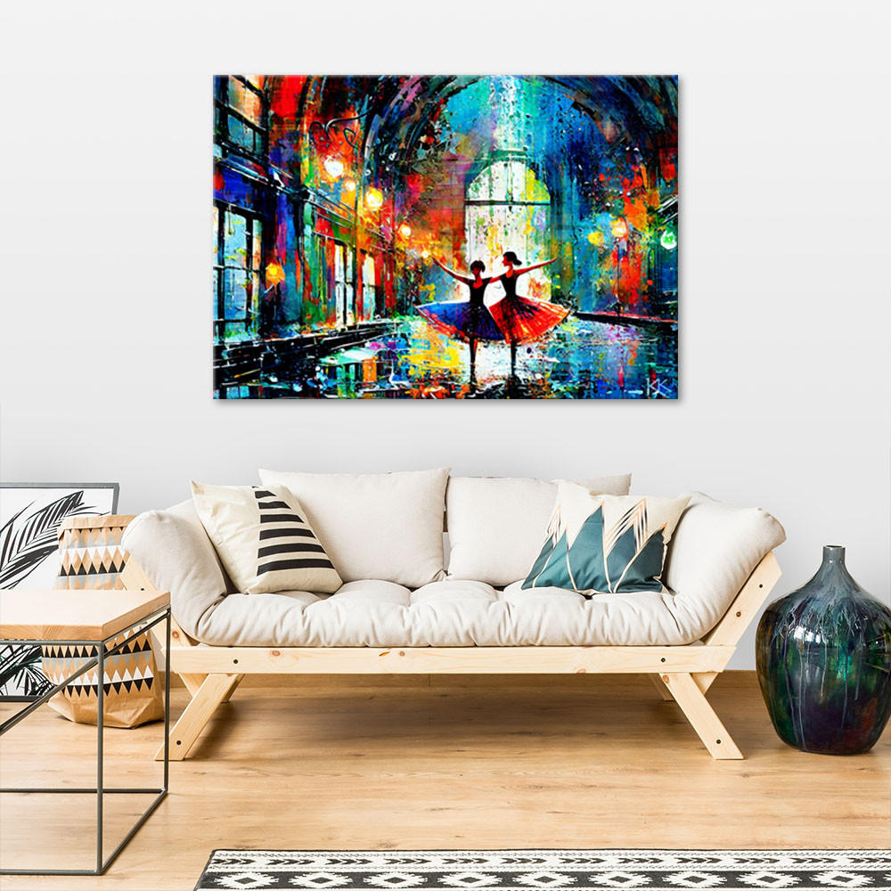 LEINWANDBILD Tanzende Ballerinen Abstrakt 90x60cm - Multicolor, Textil (90/60cm) - Feeby