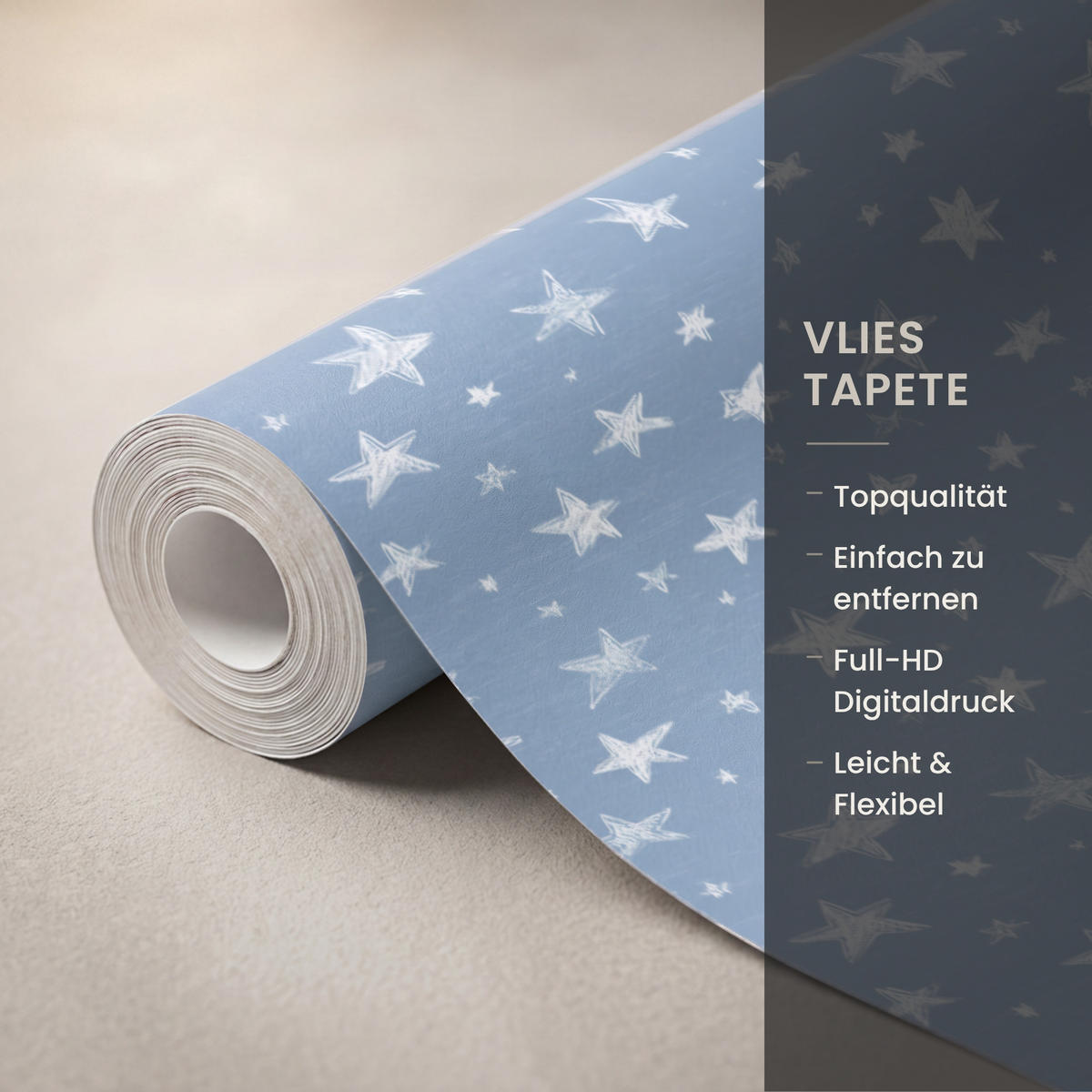 KINDERTAPETE - Sterne - Muster - Blau - 120x280 cm - Hellblau, Papier (120/280cm) - OnlyWow