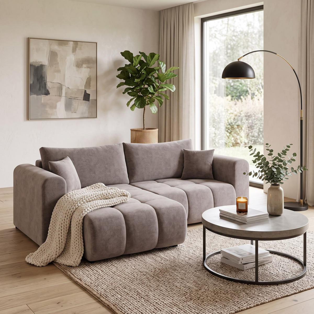 ECKSOFA RIVA Links Dunkelgrau Velours-Stoff Premium L-Form Couch mit Schlaffunktion & Bettkasten - Dunkelgrau/Schwarz, Holz (255/160cm) - Barchello