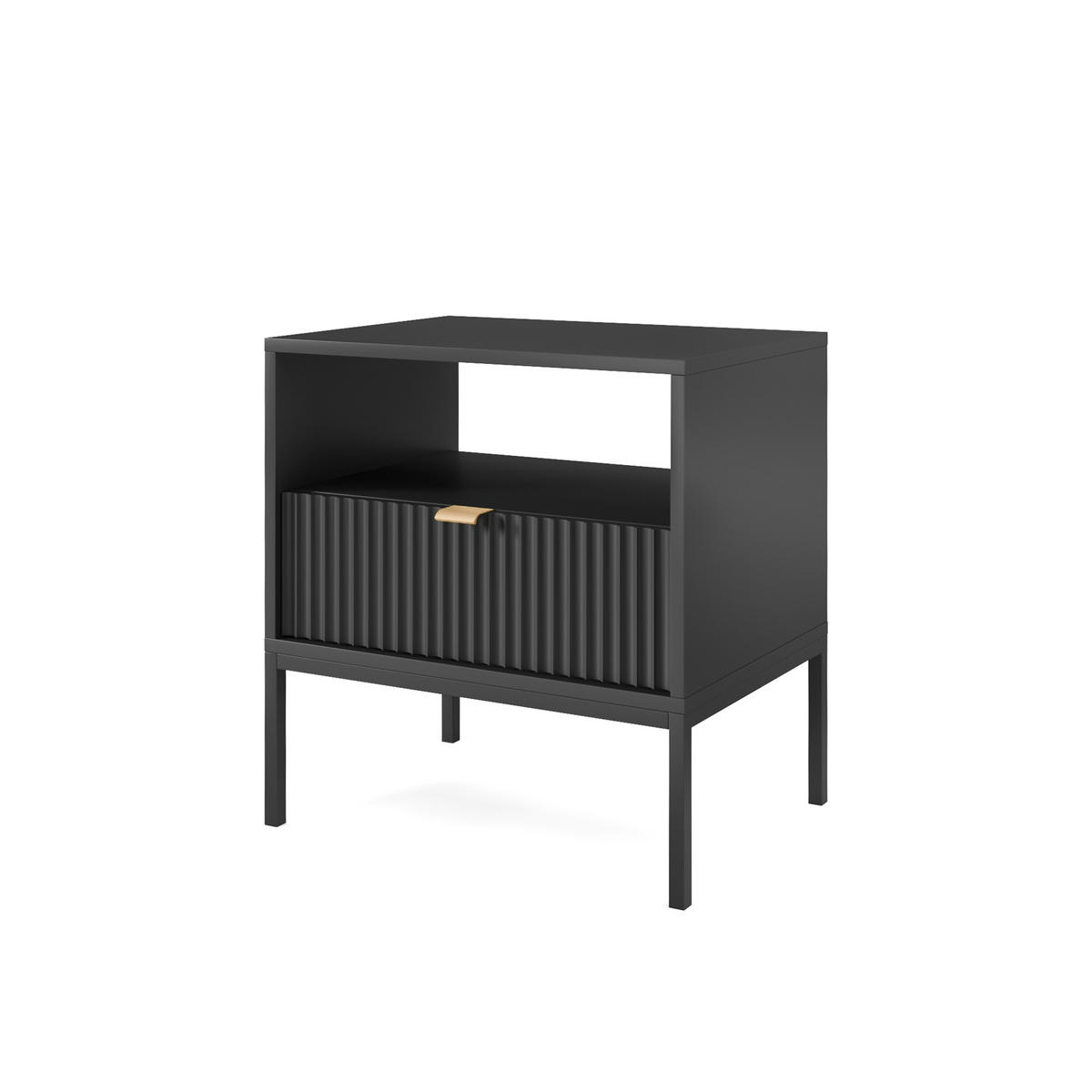 NACHTSCHRANK Vellore Schwarz mit Metallbeinen 54 cm - Goldfarben/Schwarz, Holzwerkstoff/Metall (54/56/39cm) - Selsey