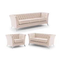SITZGARNITUR 3+2+1 Chesterfield Whitby Beige Samt mit silbernen Füßen - Beige/Silberfarben, Holz/Textil (237/78/82cm) - S-Style Möbel