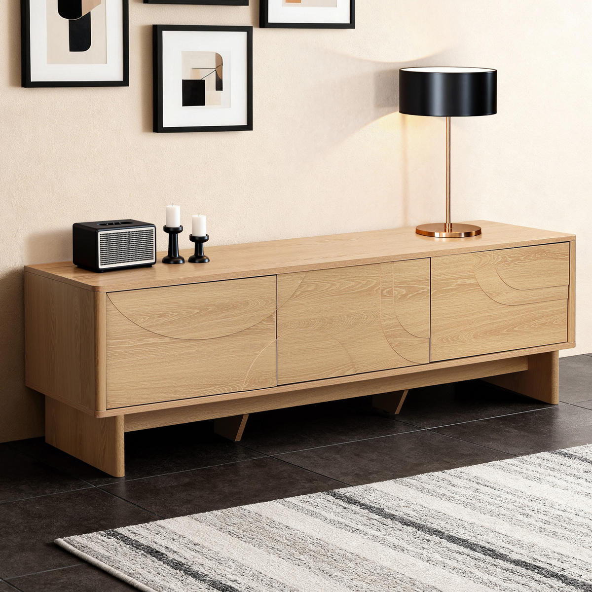 TV Lowboard Holz 160 cm - Eichefarben, Holzwerkstoff (150/48/40cm) - Hometopia