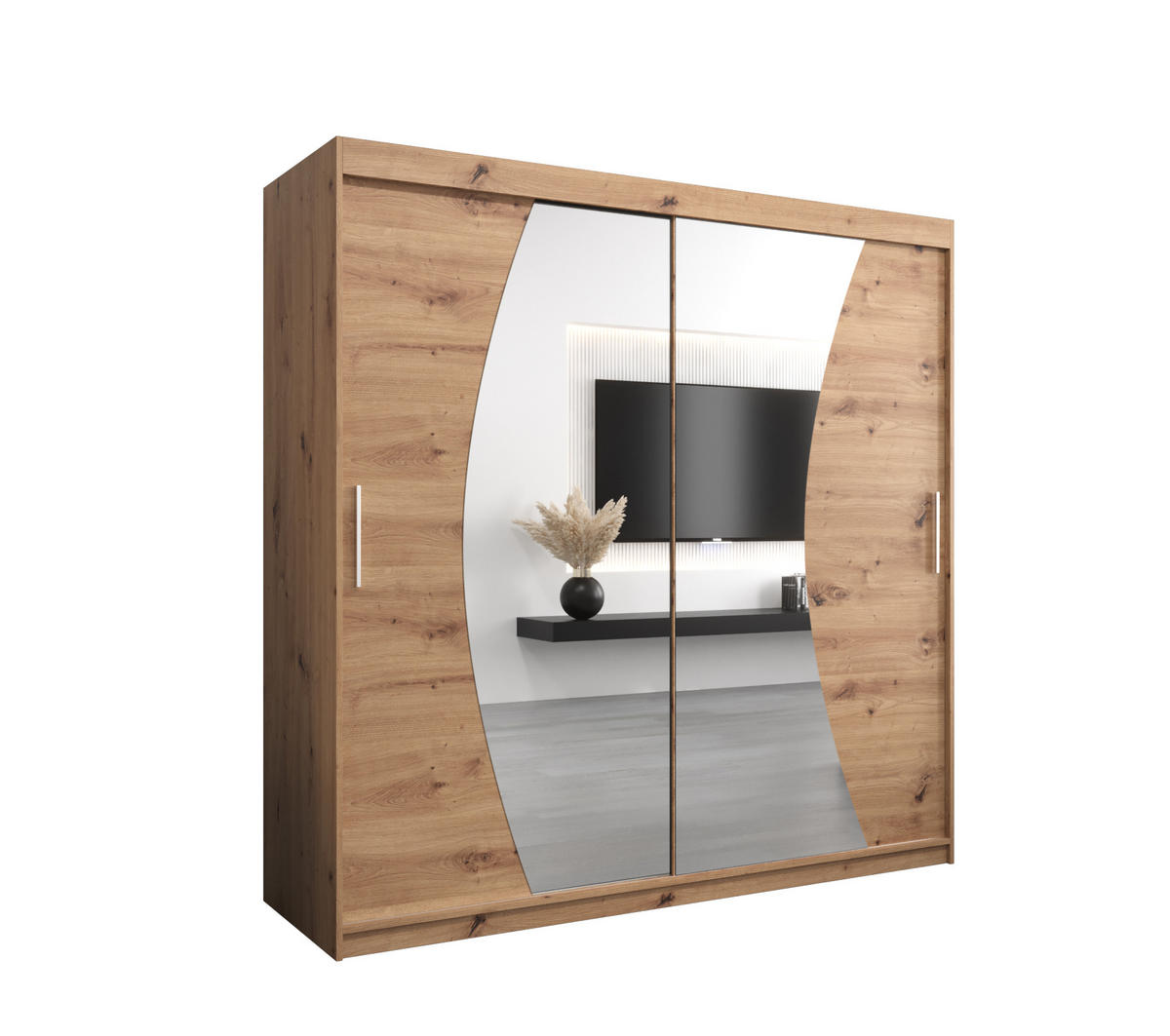 SCHWEBETÜRENSCHRANK 200/200/62 2-türig - Silberfarben/Eiche Artisan, Holz/Kunststoff (200/200/62cm) - MÖBEL KRYSPOL