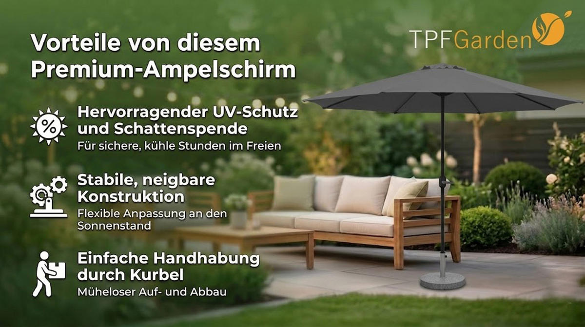 SCHIRMSTÄNDER Sarah mit Rollen 50kg - für Marktschirme / Kurbelschirme - aus massivem echtem Granit - für Schirmstöcke bis 58mm - - Grau, Stein (50/50cm) - TPFGarden