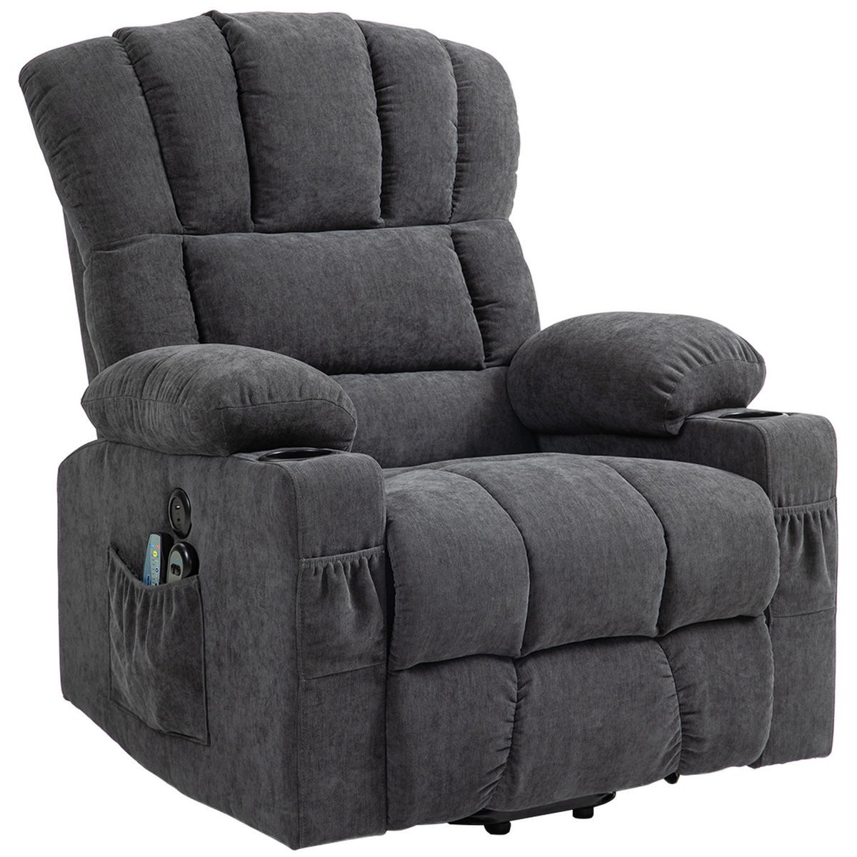MASSAGESESSEL DE-06401 Massage & Wärme, 135° neigbar, USB Dunkelgrau - Dunkelgrau, Textil/Metall (91/110/93cm) - ComfortXL