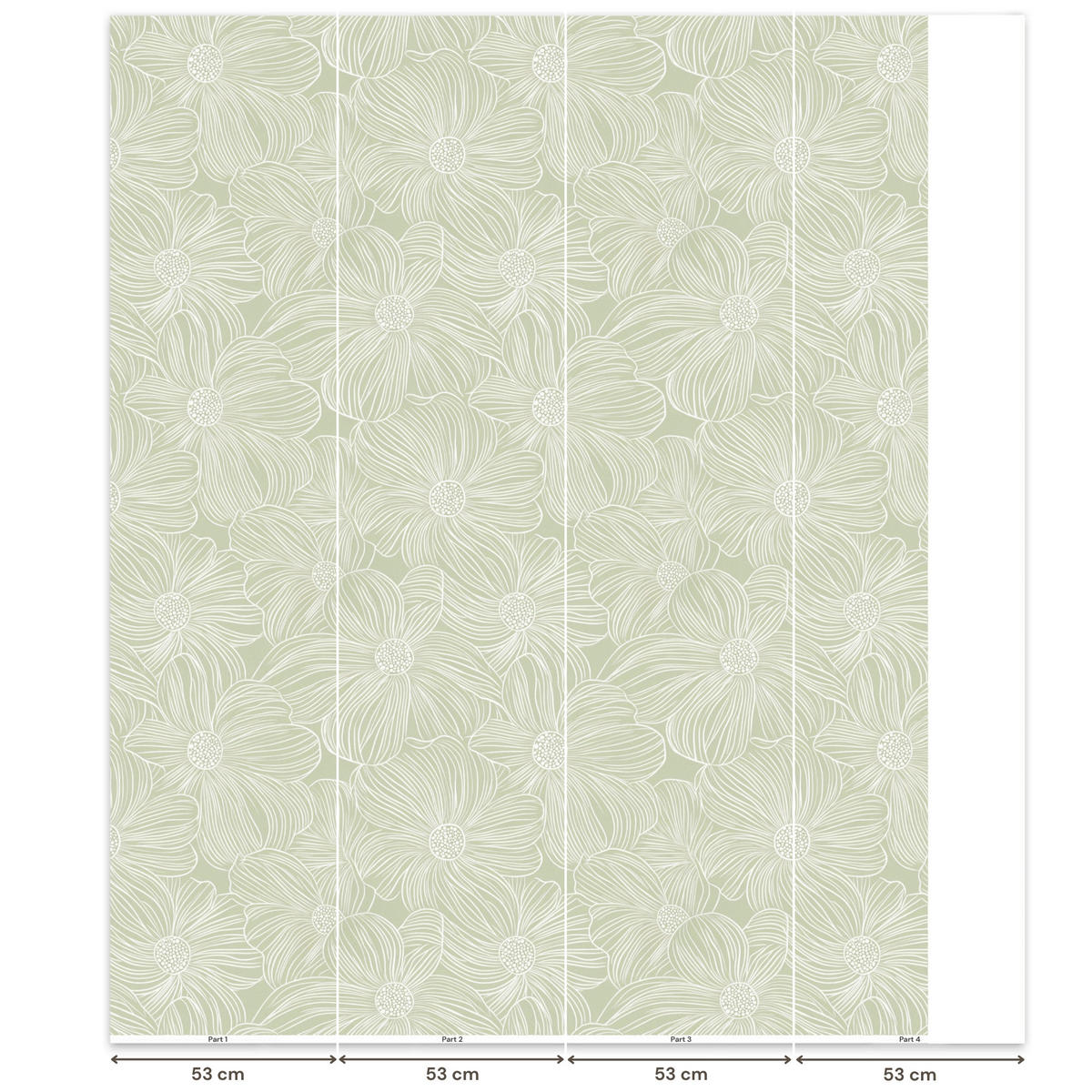 TAPETE - Gelassenheit - Blumen - Grün - 180x220 cm - Salbeigrün, Papier (180/220cm) - OnlyWow