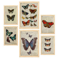 POSTER Set Mit 6 Schmetterlinge Vintage Papier Stil Plakate Mit Enzyklopädie Hintergründen Bunte Schmetterlinge A3 & A4 Rahmen Aus Hellem Holz - Beige, Papier (29/3cm) - Nacnic